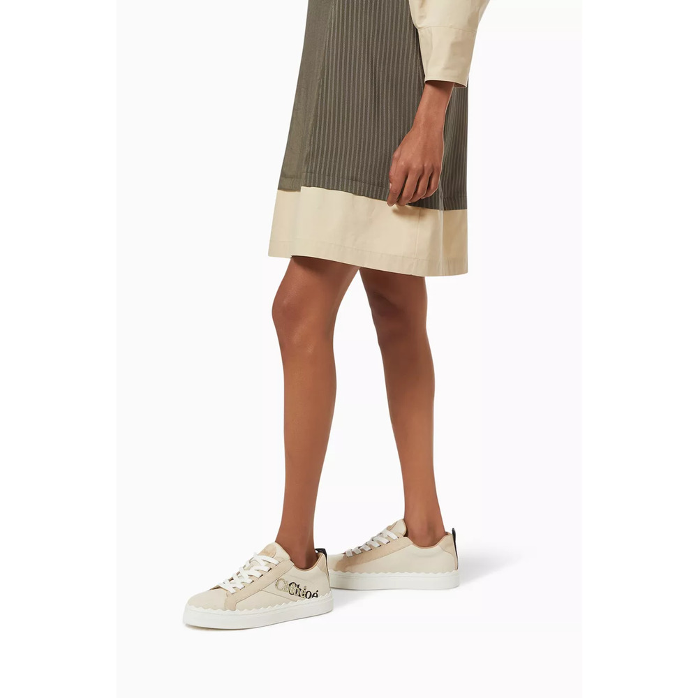 Chloe Lauren Logo Embroidery Canvas and Suede Sneakers White Women's EU 38 - Picture 3 of 11
